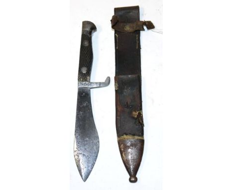 A Second World War Spanish Combat Knife, the 14cm Bolo steel blade with chequered/milled back edge, faintly etched with crown