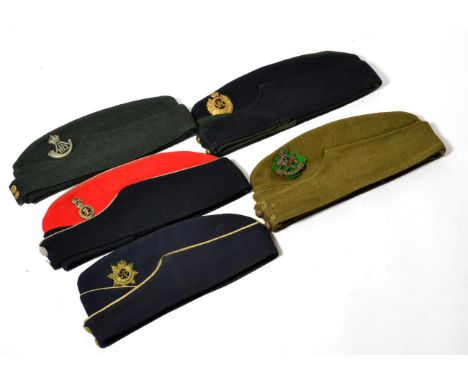 Five British Field Service Caps, to the Royal Devon Yeomanry Artillery, Durham Light Infantry, Sherwood Foresters Notts & Der