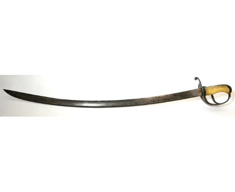 A Late George III Cavalry Officer's Sword, possibly a militia example, the curved, single edge, fullered blade, length 83 cm,