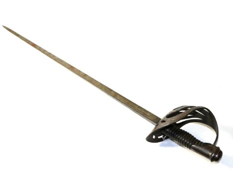 A 19th Century German Cavalry Sword, the 79.5cm T section tapering steel blade engraved to the back edge P.D. Luneschloss, So