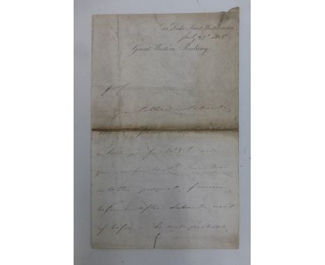 Isambard Kingdom Brunel - Letter dated 31st July 1838. A letter, written and signed by Brunel, to John Hammond the resident e