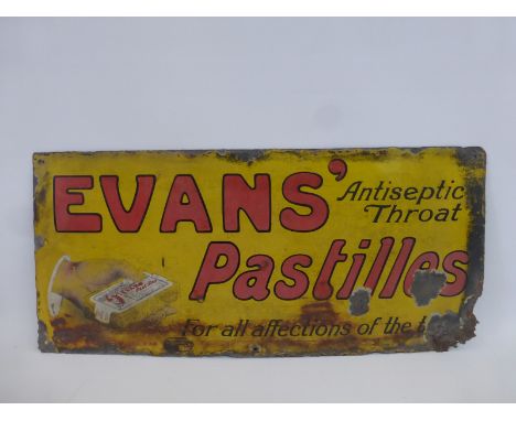 An Evans' Antiseptic Throat Pastilles part pictorial enamel sign, 24 x 11".