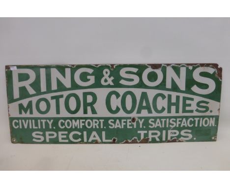 A Ring & Son's Motor Coaches rectangular enamel sign, 24 x 9".