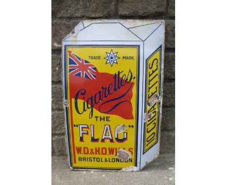 A W.D. & H.O. Wills of Bristol & London "Flag" Cigarettes packet shaped enamel sign, 19 3/4 x 31 1/2".