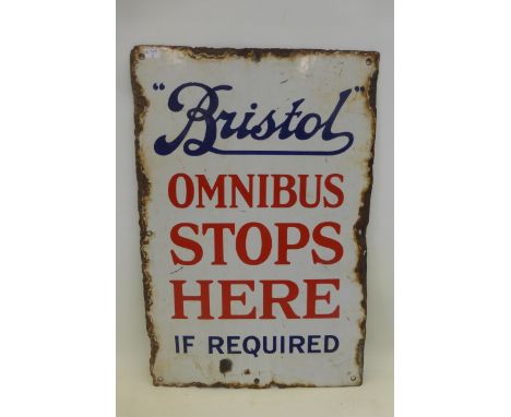 A "Bristol Omnibus Stops Here if required" double sided rectangular enamel sign, 12 x 18".