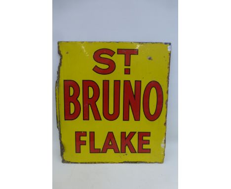 A St. Bruno Flake double sided enamel sign with partial hanging flange, with good gloss and in good condition, 16 x 18".