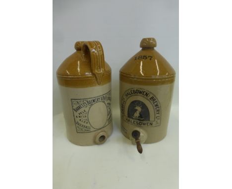 A Carr & Co. (Halesowen) Brewery Ltd, Halesowen Taylor's Patent stoneware flagon, no. 1857 and a Barrett's Brewery & Bottling