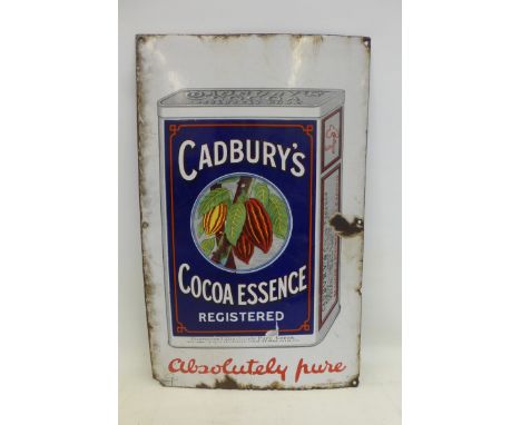 A Cadbury's Cocoa Essence pictorial packet enamel sign "absolutely pure", a scarce sign with good colour, 13 x 21".