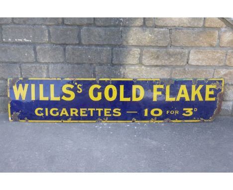 A Wills's Gold Flake Cigarettes - 10 for 3d rectangular enamel sign, 72 x 15".
