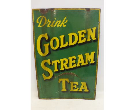 An unusual enamel sign advertising Golden Stream Tea, 20 x 30".