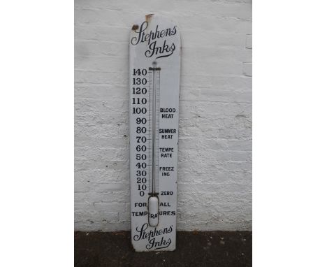 A Stephen's Inks enamel thermometer of large size, 12 1/2 x 60 1/2", dated May 1914, by Jordan of Bilston.