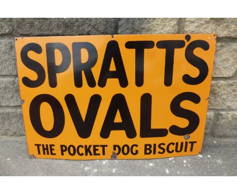 A Spratt's Ovals "the pocket dog biscuit" rectangular enamel sign in very good condition with excellent gloss, 30 x 20".