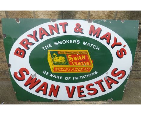 A rare Bryant & May's Swan Vestas pictorial packet rectangular enamel sign by Patent, with excellent gloss, 48 x 36".
