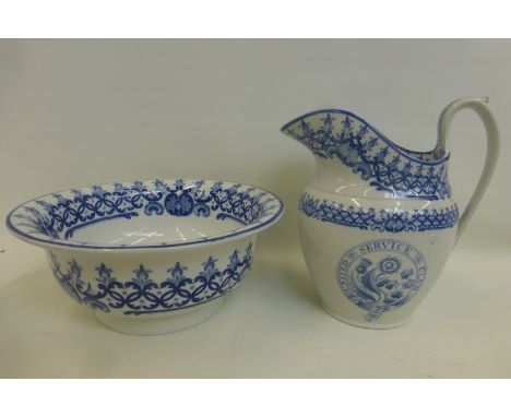 A rare "United Services Club 1815" blue and white jug and bowl by Copeland Spode.