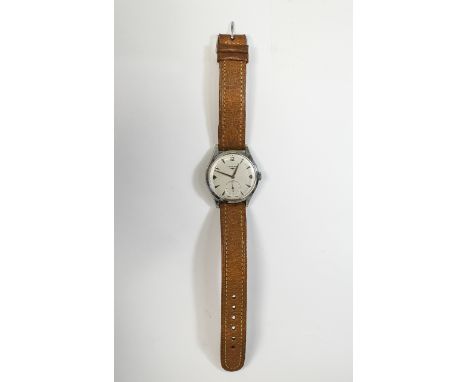 Gents Longines Wristwatch Silvered Dial With Baton Numerals And Subsidiary Seconds, 34mm Stainless Steal Case, Snap Back Numb