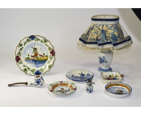 A Collection of Vintage and Antique Dutch Delft Items ( 8 ) Items In Total. Includes a Small Table Lamp, Various Sizes and Su