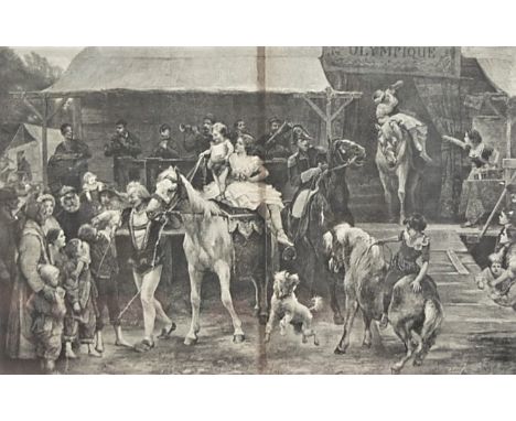 Harper's Weekly 'Fairtime - the entrance to the circus tent', engraved newsprint; J. Swaine - The Pride of the Ring, engravin