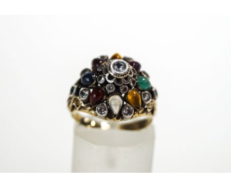 A Siamese  multi-gem ring, finger size K, 4.3g gross