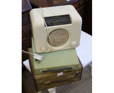 A VINTAGE CASED REEL TO REEL TAPE PLAYER together with a cased manual typewriter &amp; an original Bush branded bakelite case