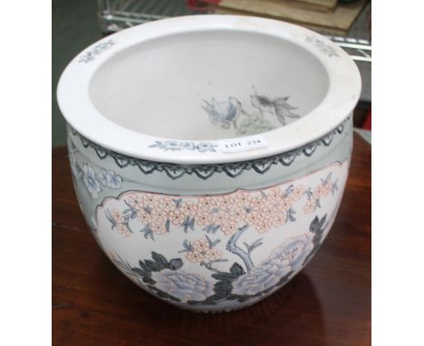 A MODERN ORIENTAL POTTERY FISH BOWL PLANTER 