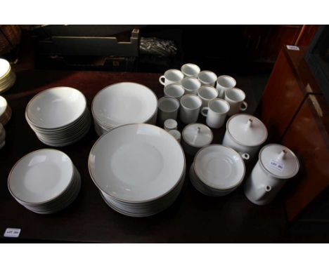 AN EXTENSIVE ROSENTHAL WHITE GLAZED PORCELAIN TEA &amp; DINNER SERVICE with slender gold banding 