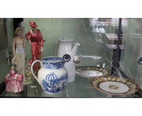 THREE VARIOUS MODEL FEMALE FIGURINES together with sundry domestic pottery 
