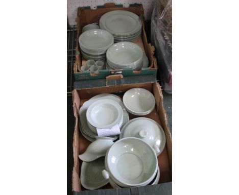 TWO BOXES CONTAINING AN EXTENSIVE FLEMISH GREEN GLAZED SPODE DINNER SERVICE 