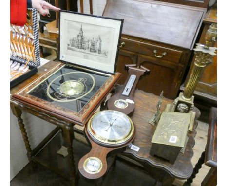 A modern Banjo wall barometer by Short & Mason, pocket watch style wall clock and a framed print of Edinburgh