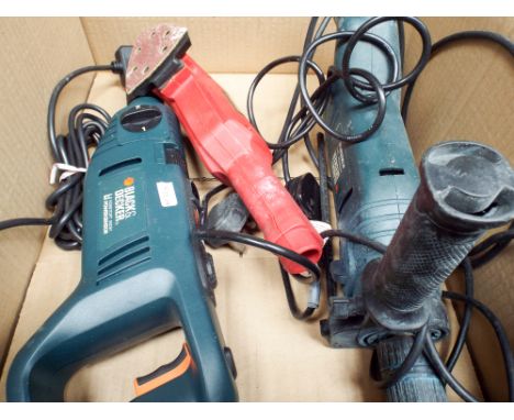 A Black & Decker heavy duty electric hammer drill, a Black & Decker buffer and a Power Devil electric sander all working 