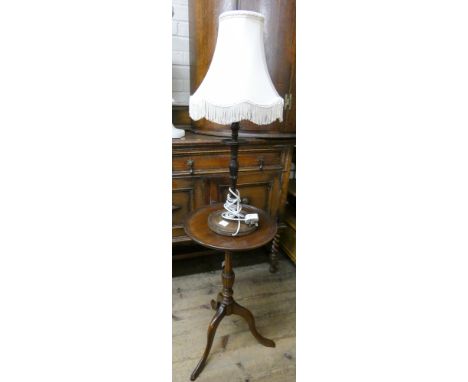 A tripod wine table and a turned mahogany lamp with shade 