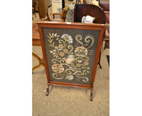 Needlework hardwood framed fire screen