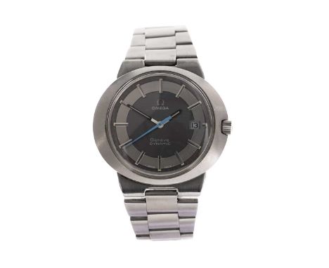 Omega Dynamic: a stainless-steel cased wristwatch, the black and silver baton dial with blue seconds hand and date aperture, 