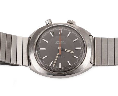 Omega Chronostop: a stainless-steel cased wristwatch, ref 145.010, the black baton dial with orange chronostop hand, fitted m