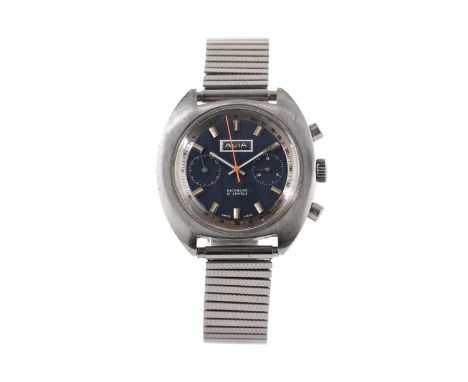 Avia: a stainless-steel cased chronograph wristwatch, the blue baton dial with orange central chronograph seconds hand, 45-mi