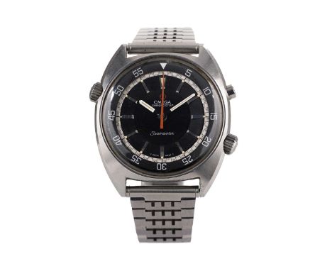 Omega Seamaster Chronostop: a stainless-steel cased wristwatch, ref 145.008, the black baton dial with orange chronostop hand