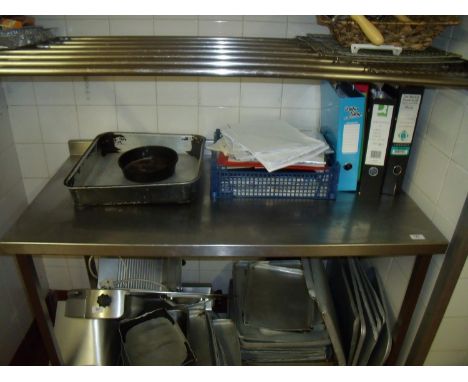 Two tier stainless steel prep table (width 120cm) and separate shelf unit (width 145cm) 