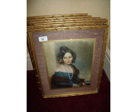 Framed and mounted set of six female portrait prints 
