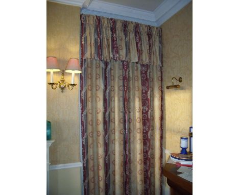 Threes sets of lined curtains and pelmets, approx. 3m drop, from the reception area 