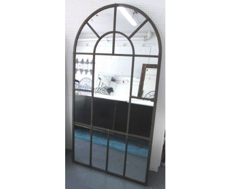 ARCHITECTURAL MIRROR, arched metal frame, 206cm x 110cm.