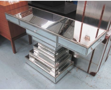 MIRRORED CONSOLE TABLE, with drawer below on graduated mirrored base, 124cm x 41cm x 74cm H.
