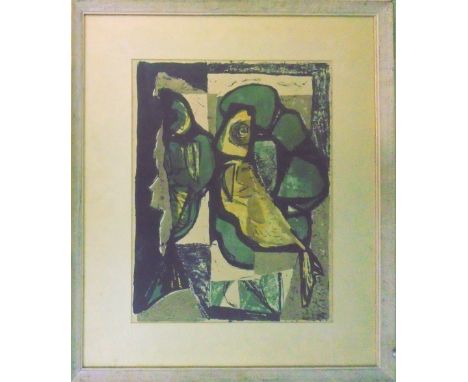 20TH CENTURY JAPANESE SCHOOL, 'Untitled' lithograph in colours, 38cm x 50cm signed and dated, '53 lower right, numbered 21/20