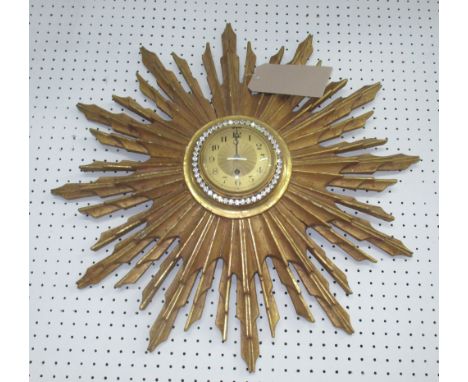 SUNBURST CLOCK, gilded frame, 60cm diam. (with faults).