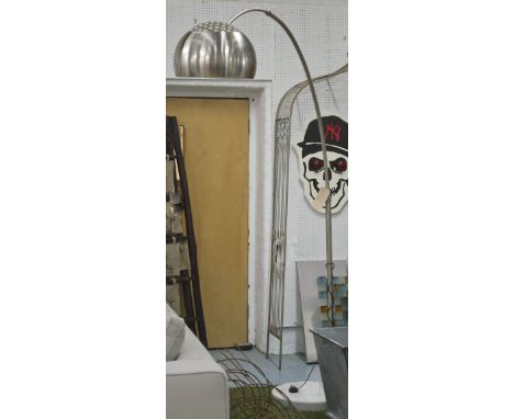 ARCO LAMP, single chrome adjustable arc on circular marble base, 210cm H.