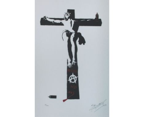 ZIEGLER, 'No God, No Mas', lithograph, signed, framed, serial number 14/100, 57cm x 38cm.