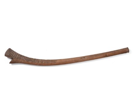 A 19th Century Fijian Kiakavo (Gunstock) War Club,  the head with raised medial ridge and chip carved decoration, with slight