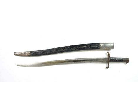 A British 1856 Pattern Sword Bayonet, the 58cm yataghan steel blade stamped with inspector's marks, the steel hilt stamped 76