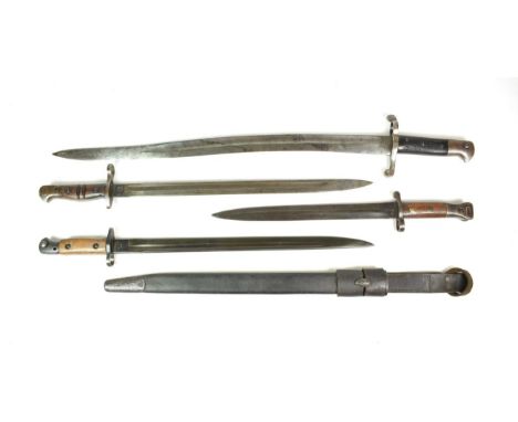 Four British/US Bayonets, comprising an 1856 pattern sword bayonet, the blade stamped A &amp; A.S. at the ricasso, with chequ