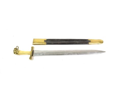 A Copy of a 19th Century Band Sword, the 48.5cm double edge steel blade with a narrow fuller to each side, the brass hilt wit