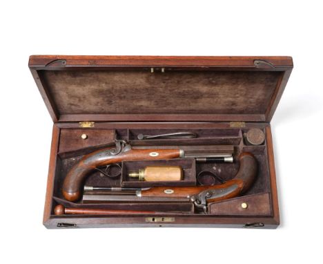 A Pair of 19th Century Percussion Duelling/Officer's Pistols by William Chance &amp; Son, 25 bore, each with sighted 21.5cm o