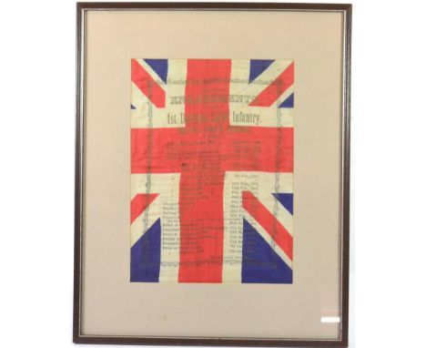 A Boer War Silk Souvenir Union Jack Handkerchief, printed in gilt with the Natal Engagements of the 1st Durham Light Infantry